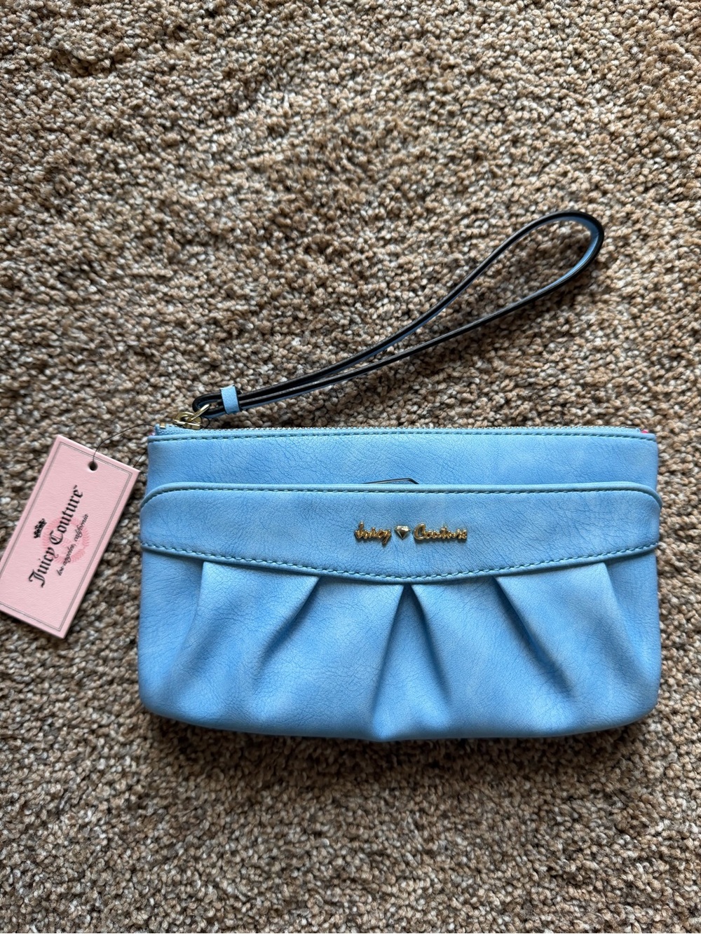 JUICY COUTURE Pleated Wristlet Clutch Purse in Glacier Blue